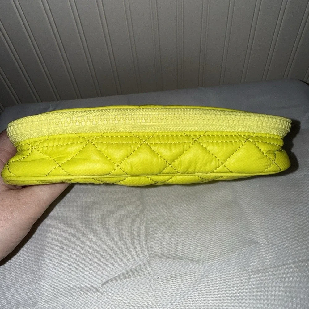 MZ WALLACE Zip Round Organizer Quilted Nylon Pouch Makeup Bag Travel Lime Green